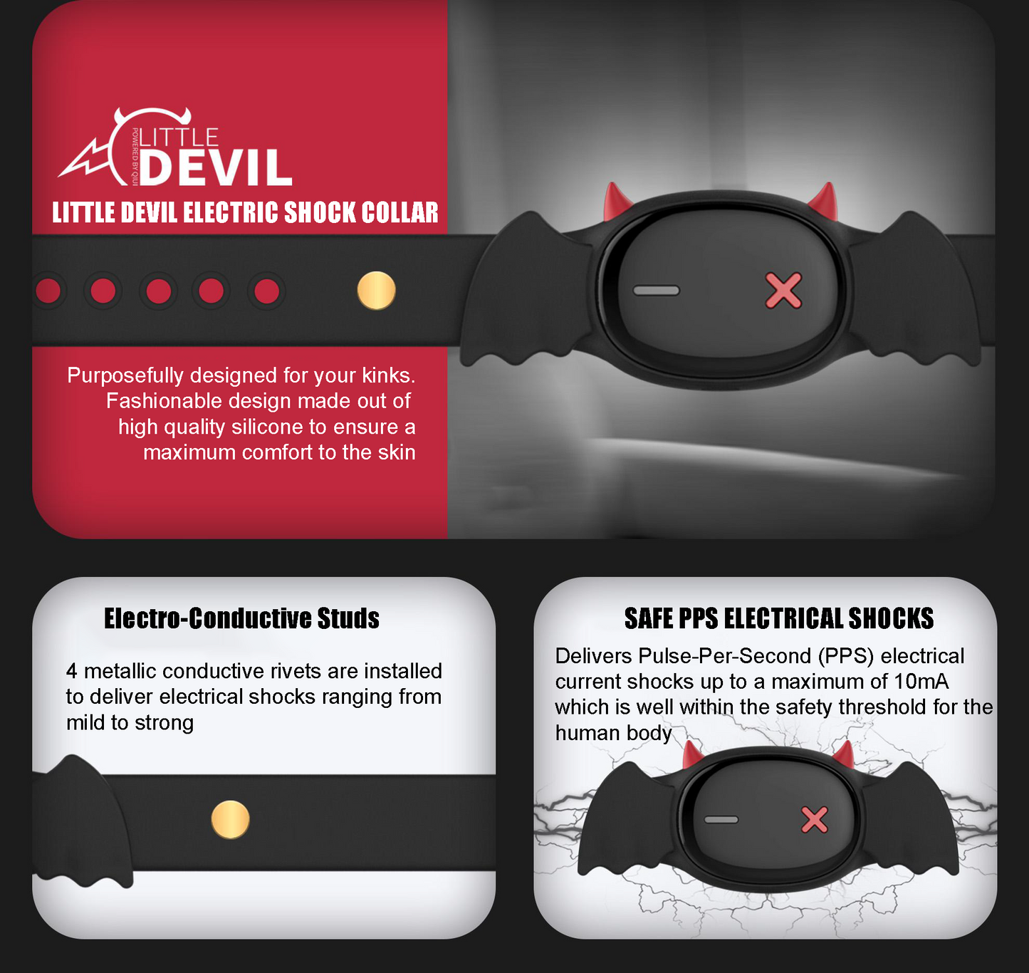 Collar de esclavitud con descarga eléctrica innovador con control por aplicación Little Devil de QIUI 