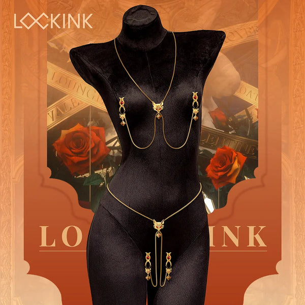 LOCKINK Lust Nipple Clamps Choker – Adjustable Wearable BDSM Accessory